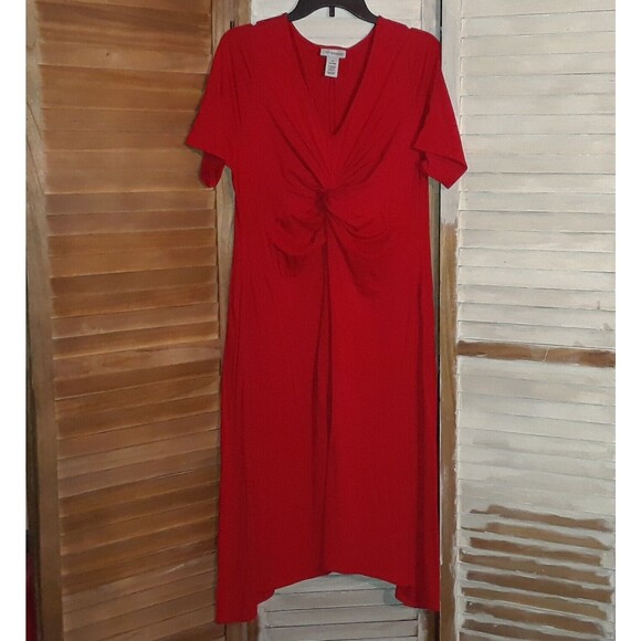 Catherines Dress size 14 Twist-Knot Midi Short Sleeve Dress Red - Picture 1 of 7